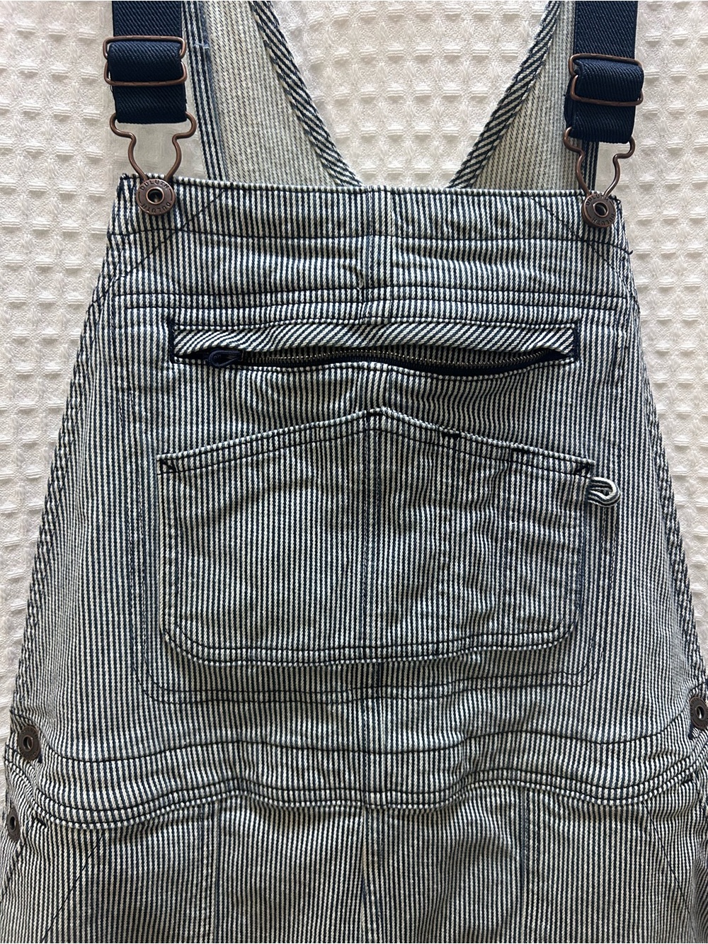 Duluth Trading Company Women's Navy Blue Pinstripe Dungarees-overalls, Medium - Picture 3 of 5